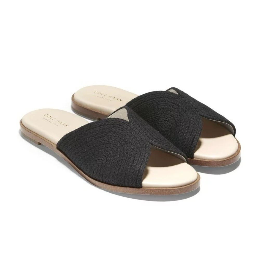 Cole Haan - Ansley Black Jute Woven Lightweight Slide On Flat Sandal Size 8